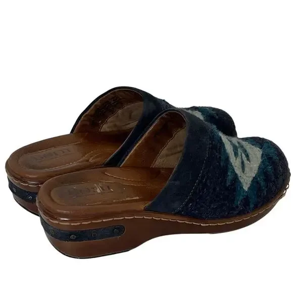 Born Bandy Blanket Aztec Clogs Womens 7 Blue Wool Leather Slip On Comfort - Picture 5 of 12
